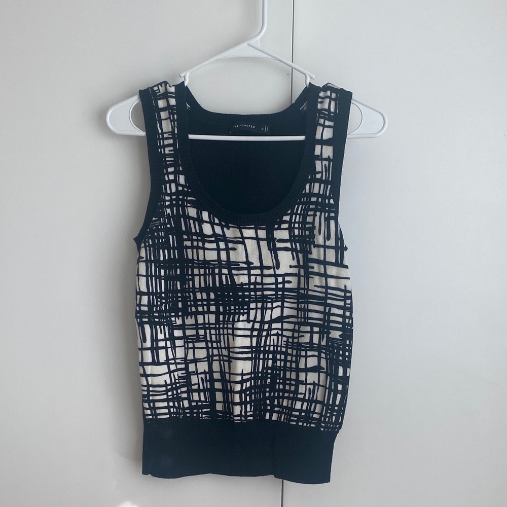 The Limited Black and Cream Grid Sweater Vest